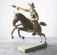 COMPOSITION ELASTOLIN Wild West Cowboy Mounted Gun Shooter Green Top ~7cm G - atonal.se